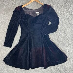 Vintage 1980s Jump Velvet Slater Dress Black Red Sweetheart whimsiGoth Size 9/10